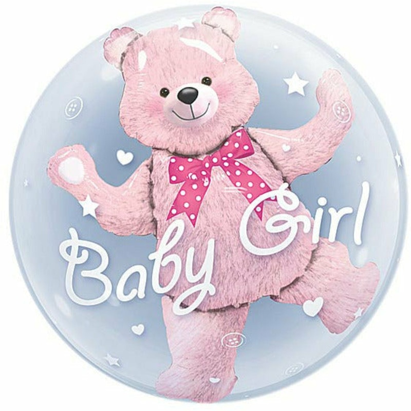 B003 24″ Baby Pink Bear Double Bubble Balloon
