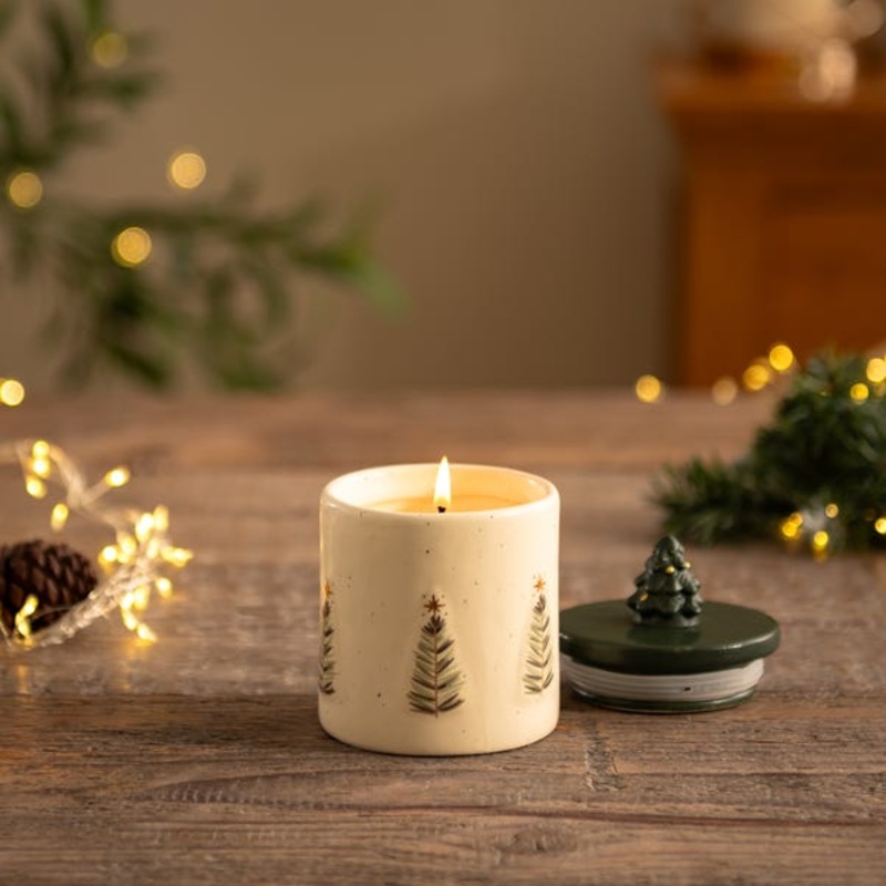 Festive Tree Home for the Holidays Ceramic Candle