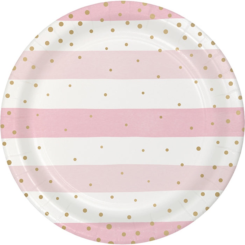 Pink Gold Celebration Stripes Dinner Plate, Foil (8/Pkg)