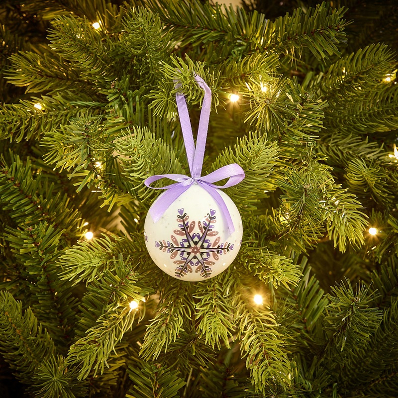 Snowflake decoupage Bauble (D) 75mm – Purple & white