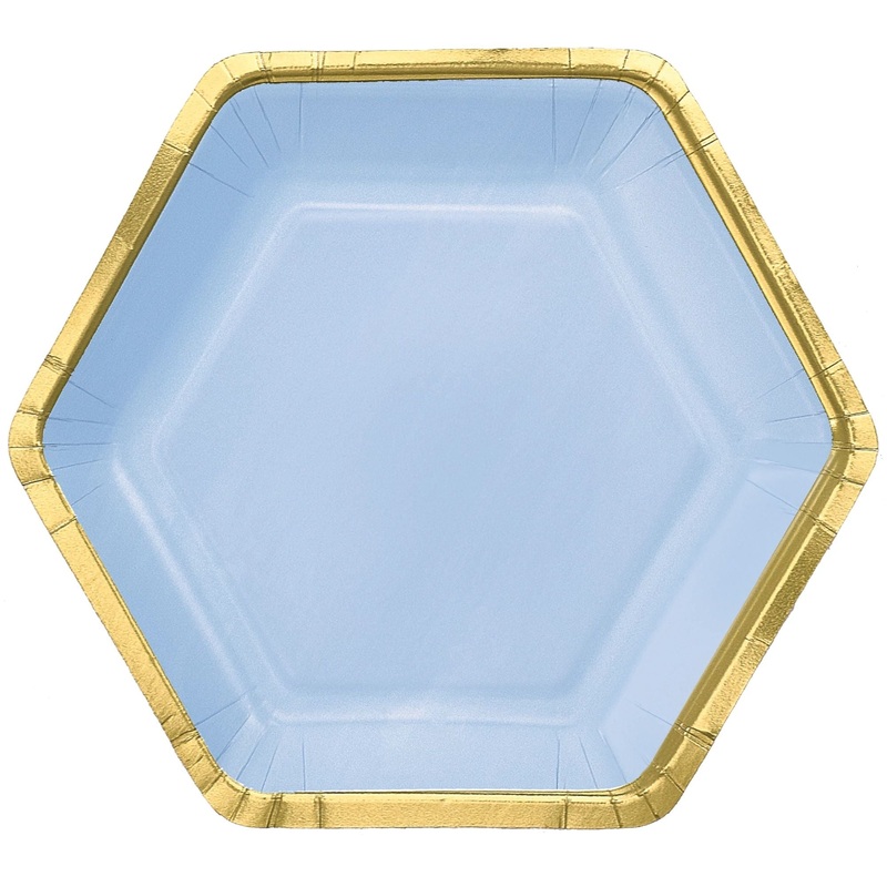 7″ Hex Metallic Paper Plate – Ice Blue
