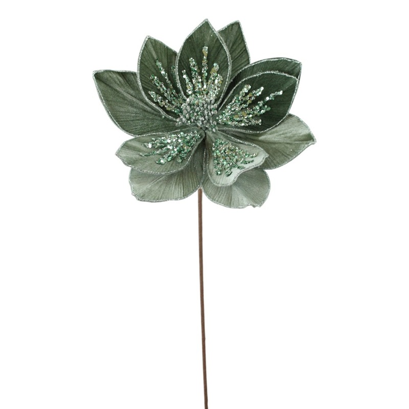 Glittered Poinsettia Stem Green 22″