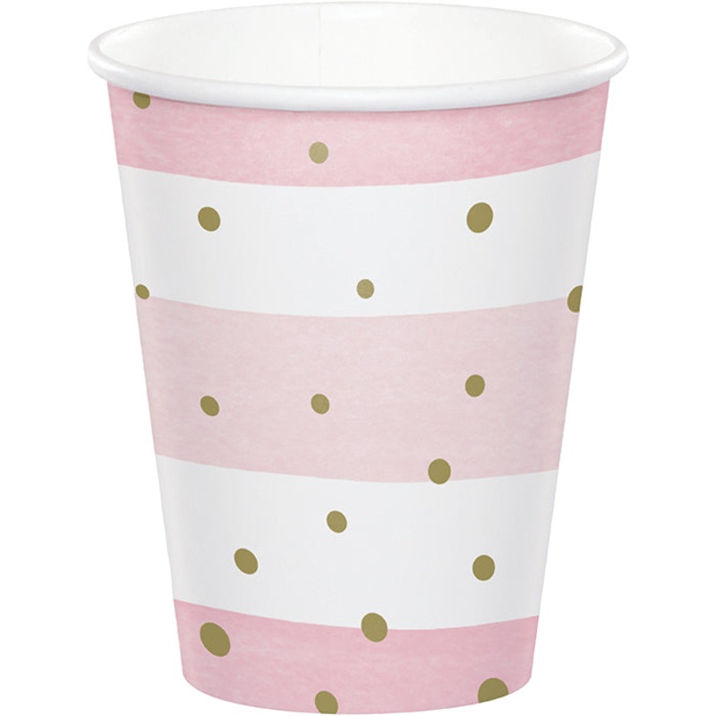 Pink Gold Celebration Paper Paper Hot/Cold Cups 9Oz (8/Pkg)