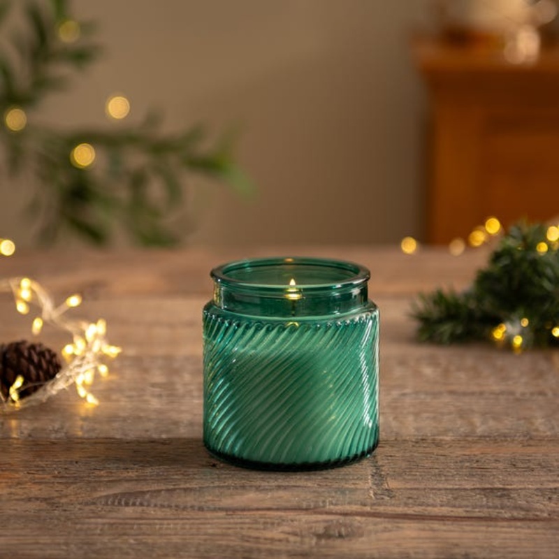 Home for the Holidays Ribbed Glass Candle