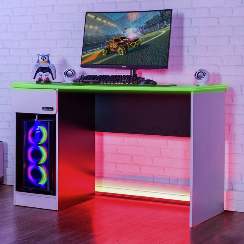 X Rocker Carbon Tek LED Gaming Desk – White
