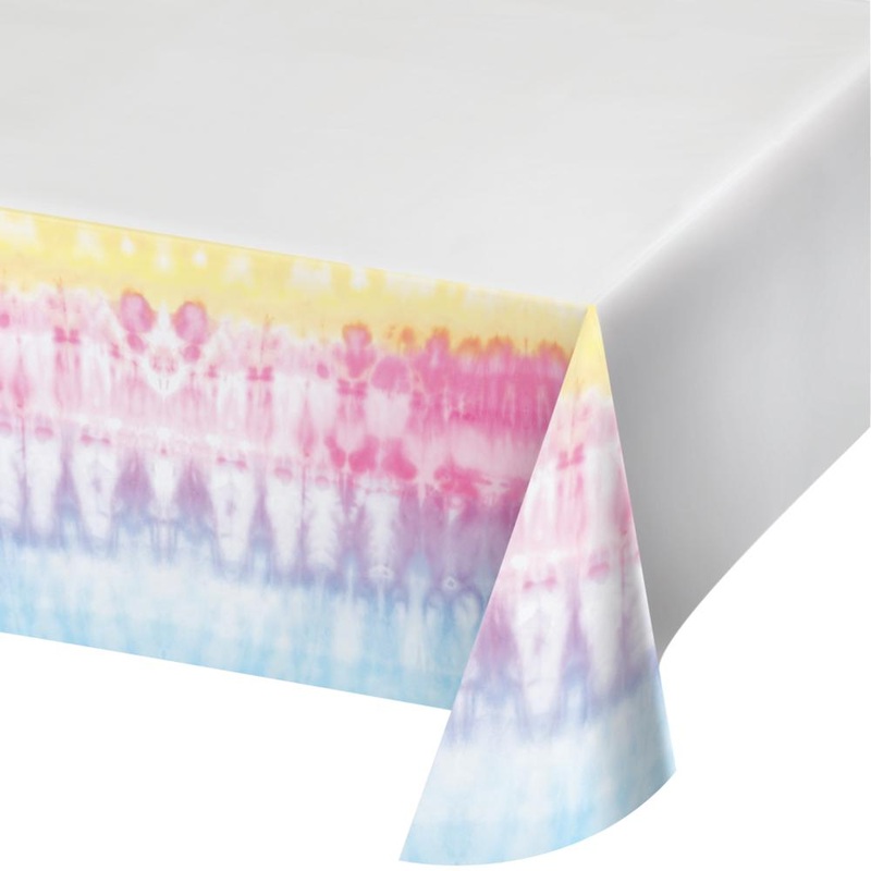 Tie Dye Party Paper Tablecover Border Print, 54″x102″