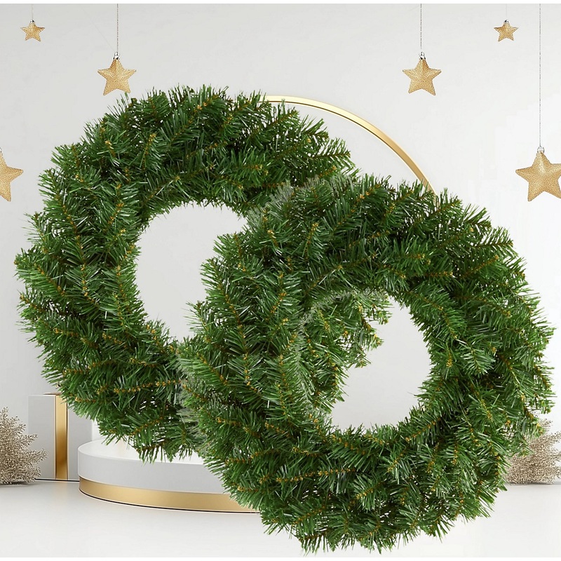 2x Large Plain Christmas Door Wreath 50cm Green Artificial Door Decoration