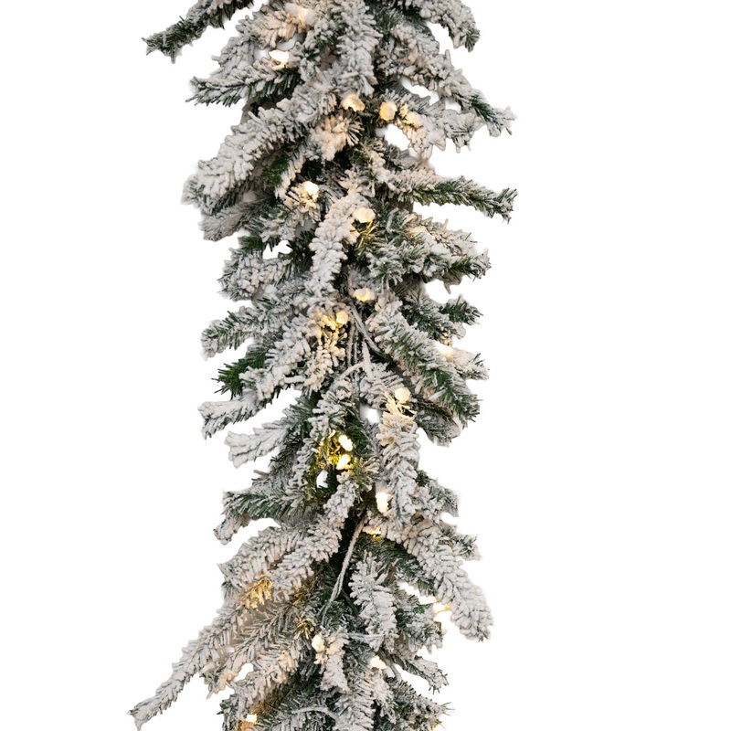 9′ X 14″ Flocked Lucerne Garland – Clear LED