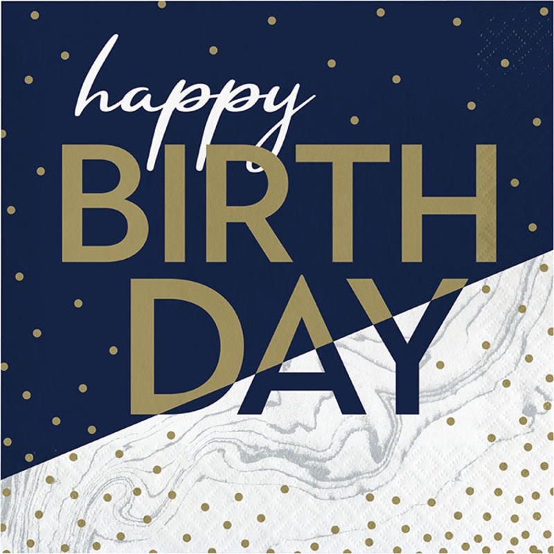 192 pc Bulk Navy and Gold Birthday Luncheon Napkins