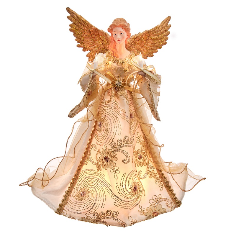 Ivory & Gold Angel Treetop 10-Light  16″