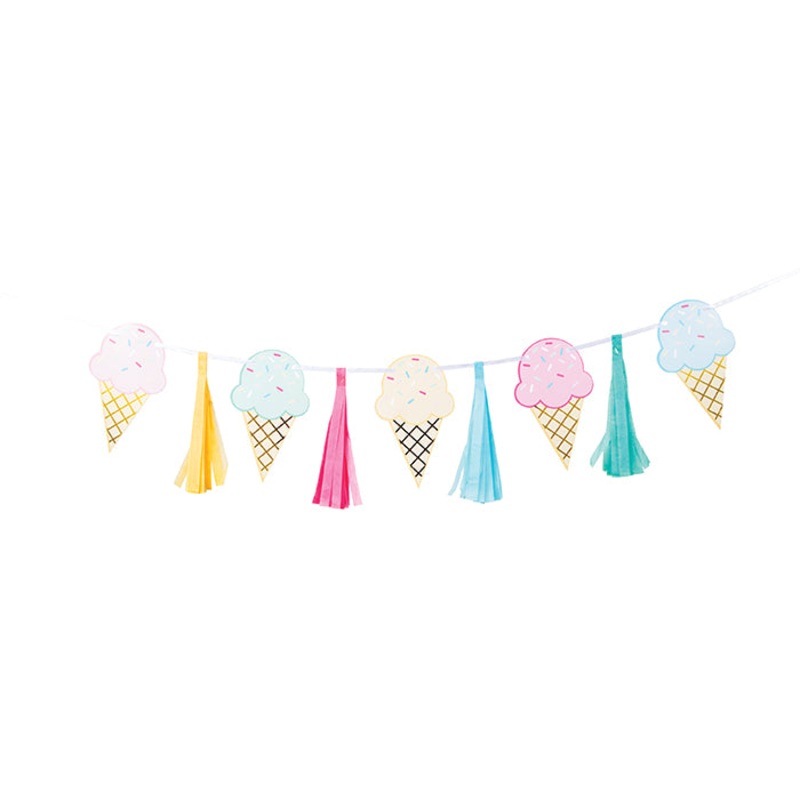 Ice Cream Party Tassle Foil Banner W/ Ribbon