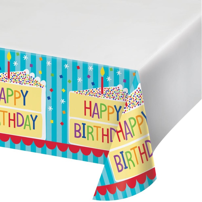 Cake Theme Birthday Plastic Tablecover 48″ x 88″ (1/Pkg)