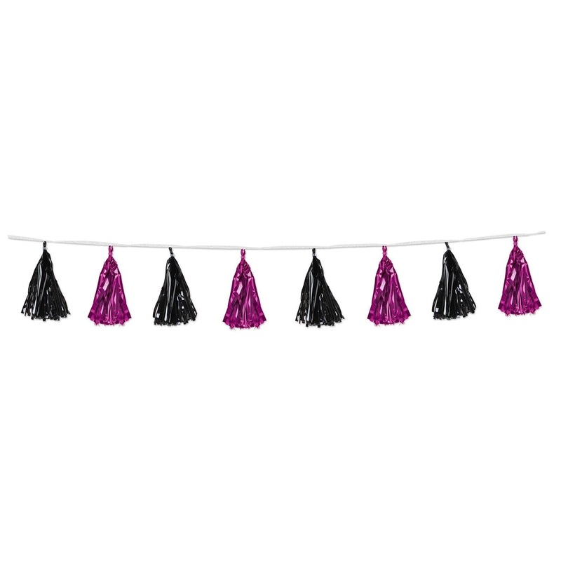12 Pack Bulk Metallic Tassel Garland – cerise/black