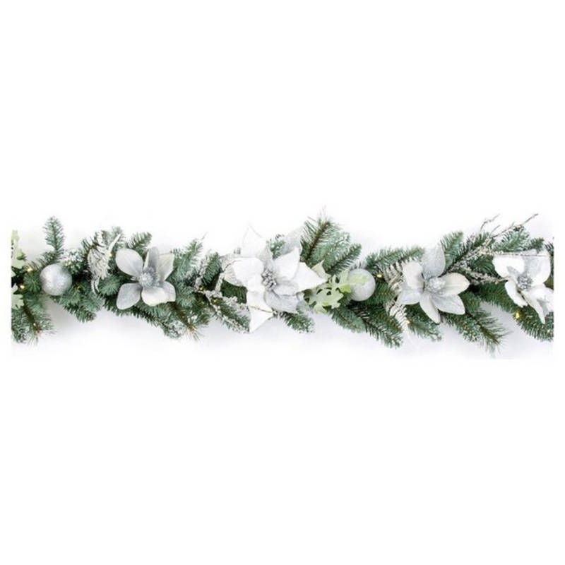 Premier Decorations Pre lit Poinsettia Christmas Garland