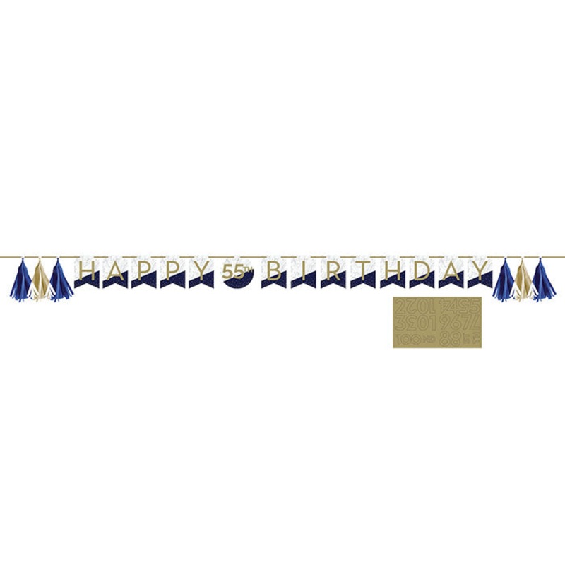 12 pc Bulk Navy and Gold Birthday Banners