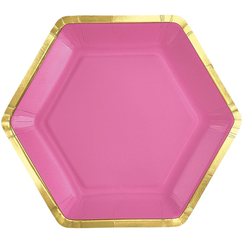 7″ Hex Metallic Paper Plate – Bright Pink