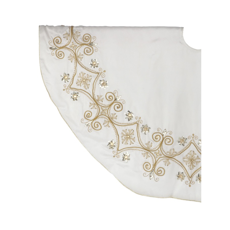 Ivory with Gold Embroidered Bead Gilded Age Tree Skirt