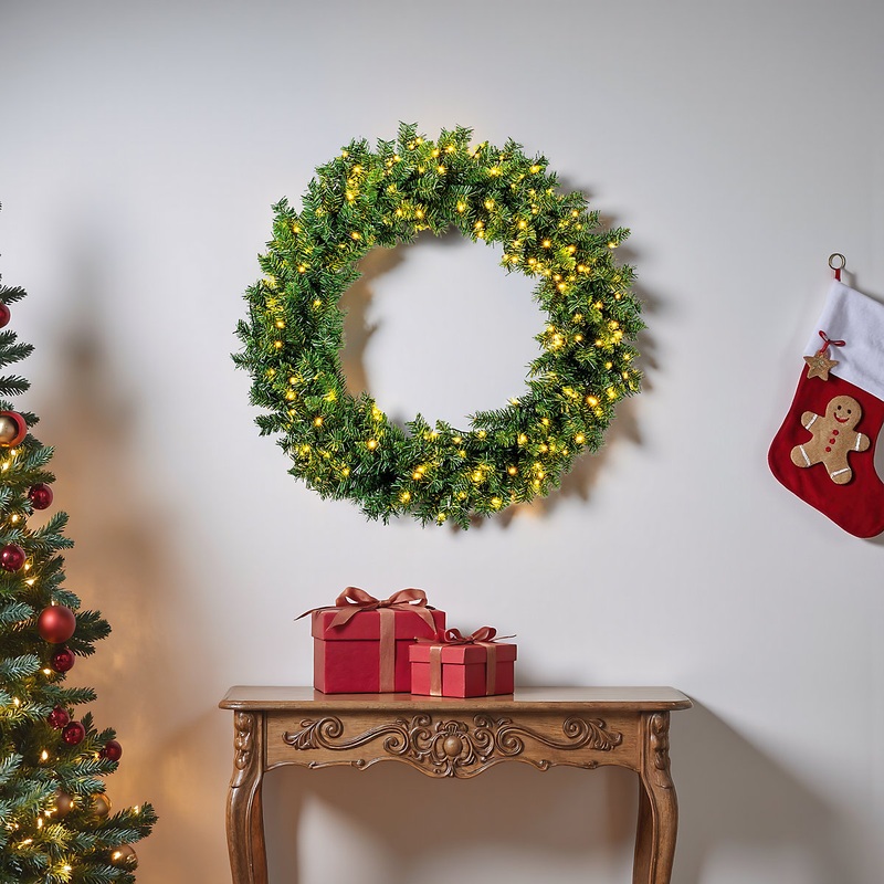 100cm Oregon Illuminated Christmas wreath – Green