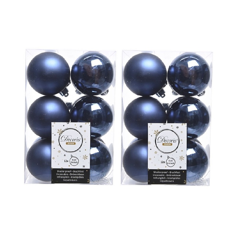 2 x 12 Midnight Blue Christmas Baubles Shatterproof Luxury Tree Decorations 6cm Blue