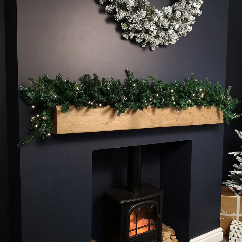 1.8m Plain Pre Lit Christmas Garland with 50 Warm White LED Lights an 164 Tips