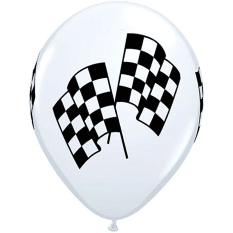 11″ Latex Balloon, Racing Flags White