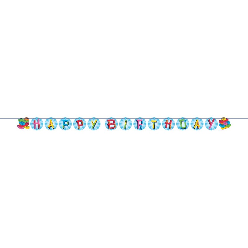 12 pc Bulk Block Bash “Happy Birthday” Toy Blocks Ribbon Banners