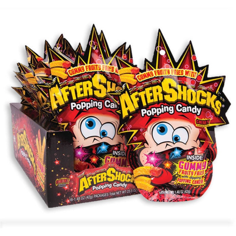 AFTERSHOCKS GUMMY FRUITY FRIES W POPPING CHERRY CANDY DIP
