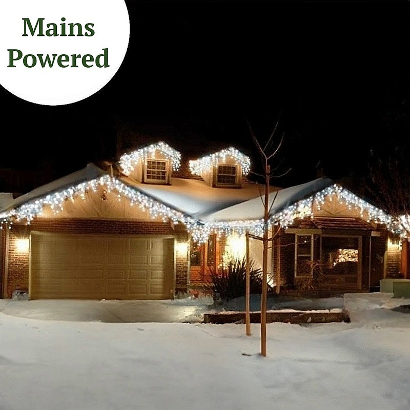 20m/65ft Bright Cool Ice White Connectable Icicle Lights 672 MAINS Power LED 8 Modes Memory & Timer Outdoor Weatherproof Christmas
