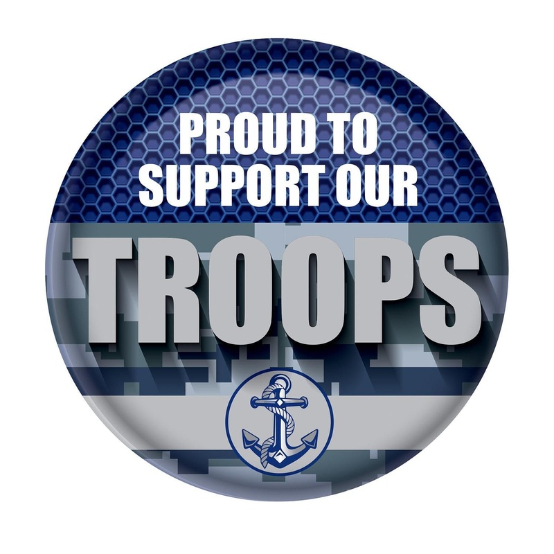 6 Pack Bulk Proud To Support Our Troops Button- Navy