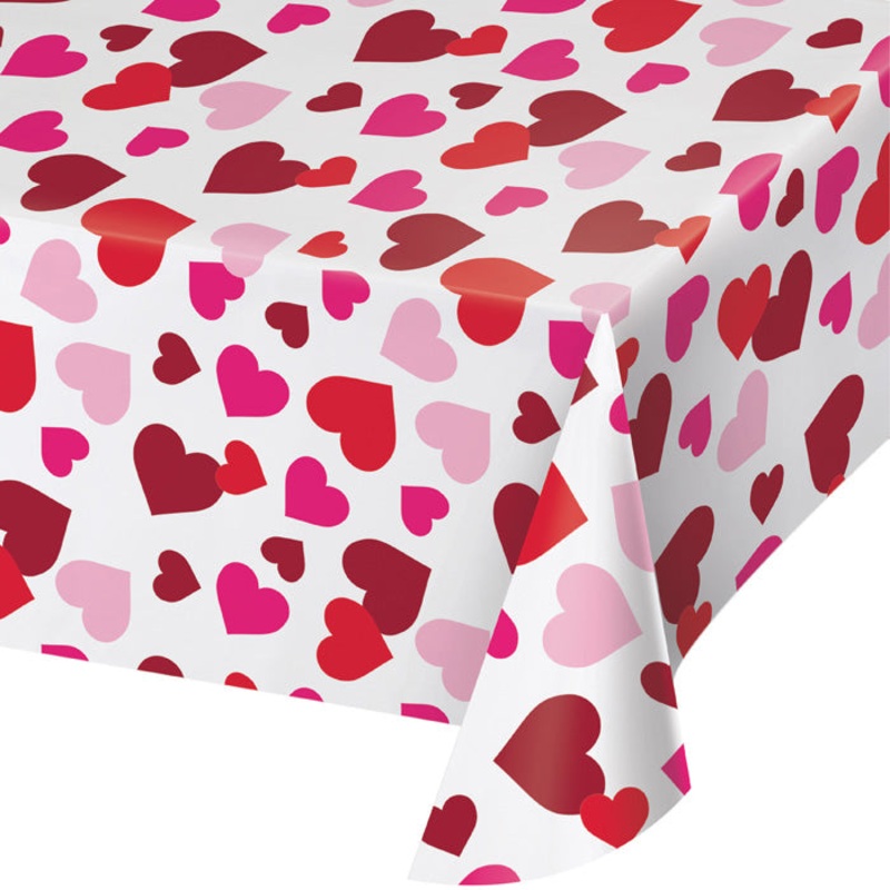 12 pc Bulk Valentine’s Day Hearts Plastic Table Covers