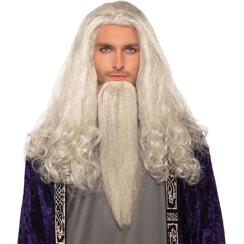 Wise Wizard Wig/Beard Set White