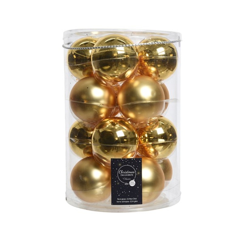 16 pc. Light Gold Glass Ball Ornament Set