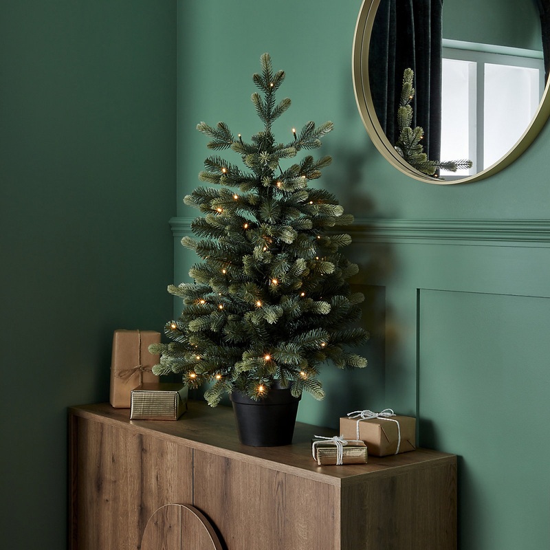 3ft Slim Olber Warm white LED Potted Pre-lit Artificial Christmas tree – Green