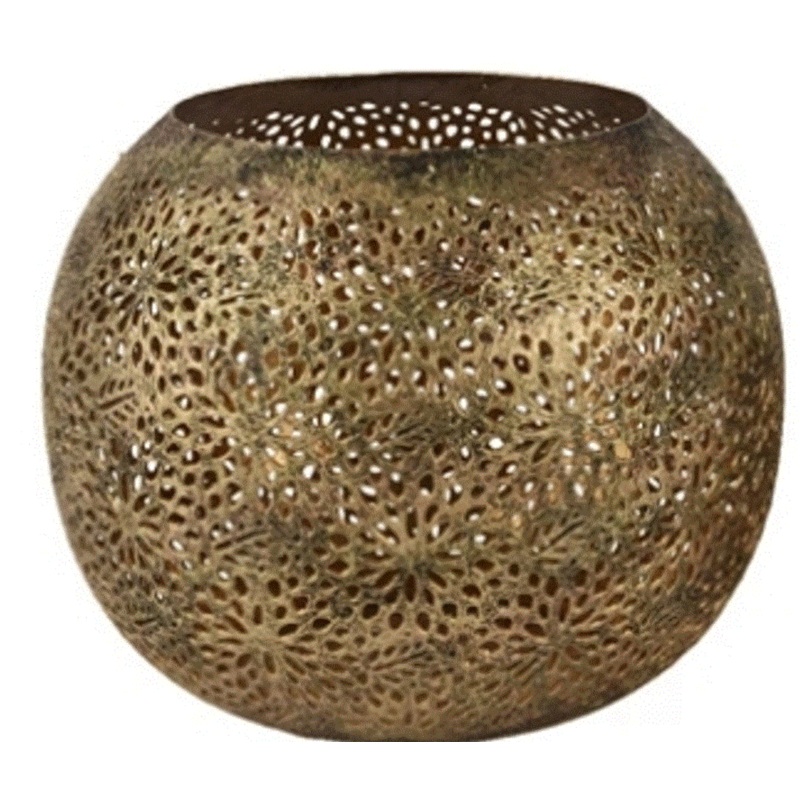 Antique Gold Metal Round Tealightholder 5.5″