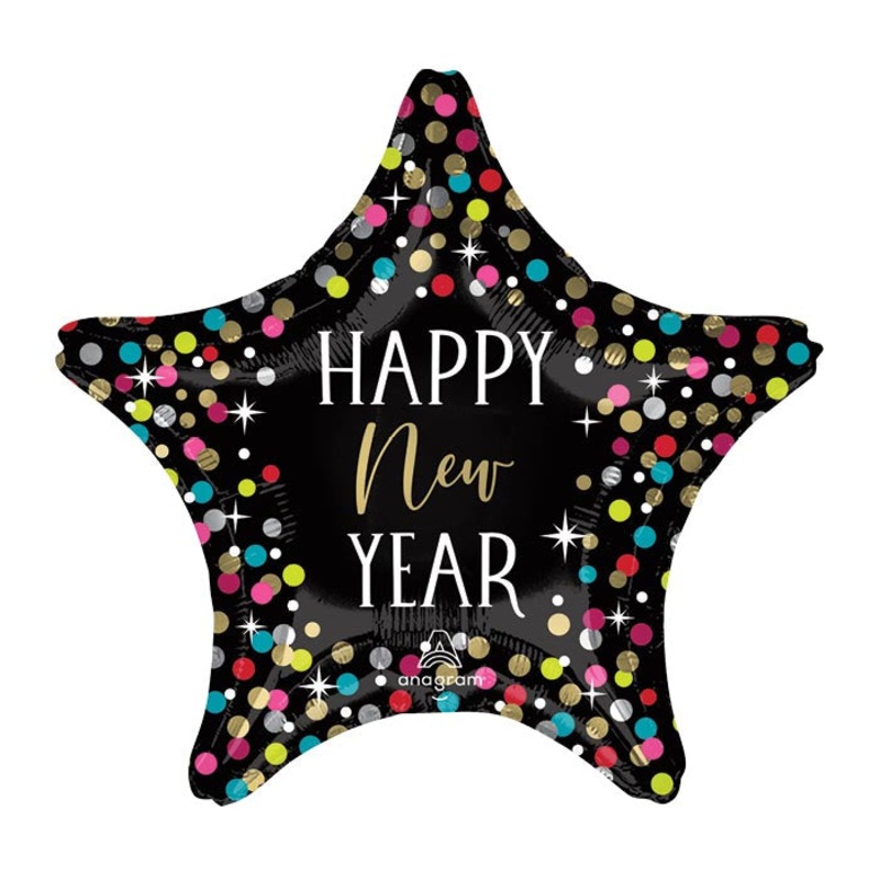 19″ HAPPY NEW YEAR COLORFUL CONFETTI STAR FOIL BALLOON