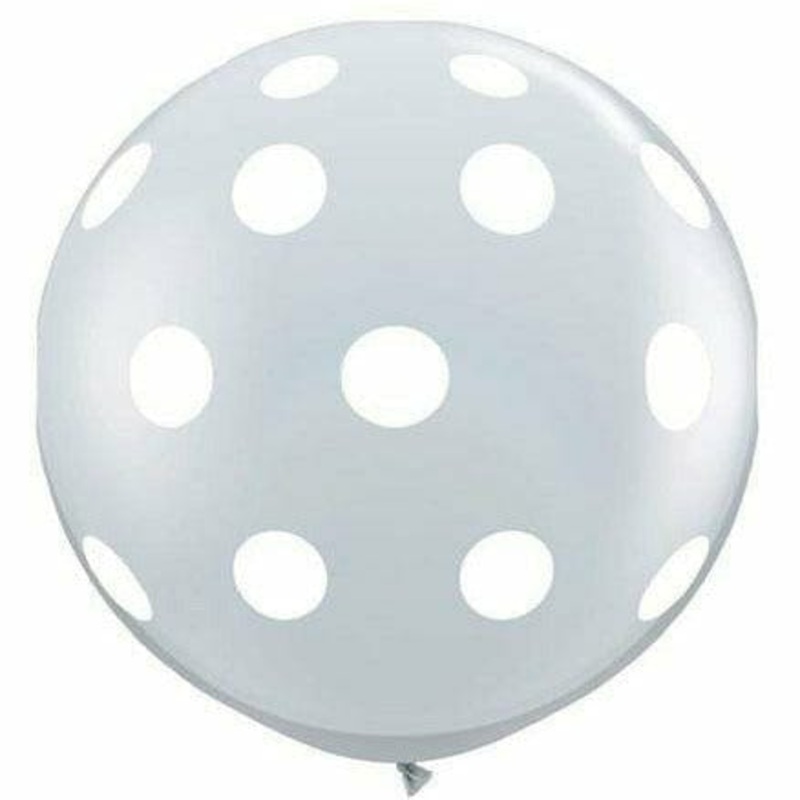 White Polka Dots Clear 36″ Latex Balloon