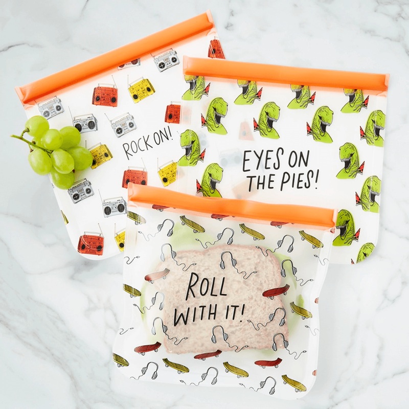 Reusable Zip Pouches, Set of 3 – Rock’n Dino
