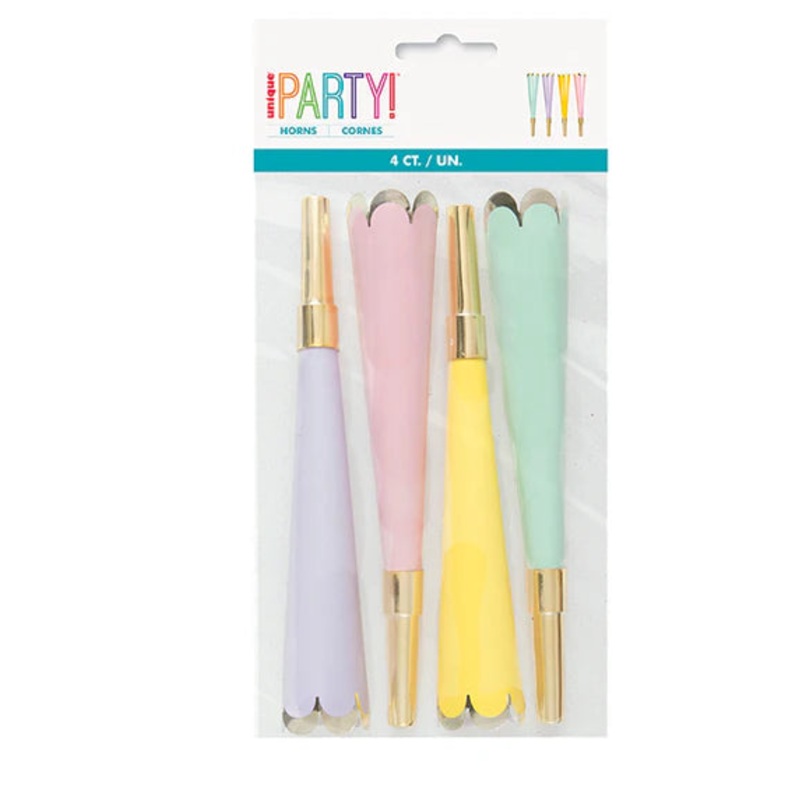 Vibrant Assorted Color Foil Horns With Elegant Scalloped Edges 4ct