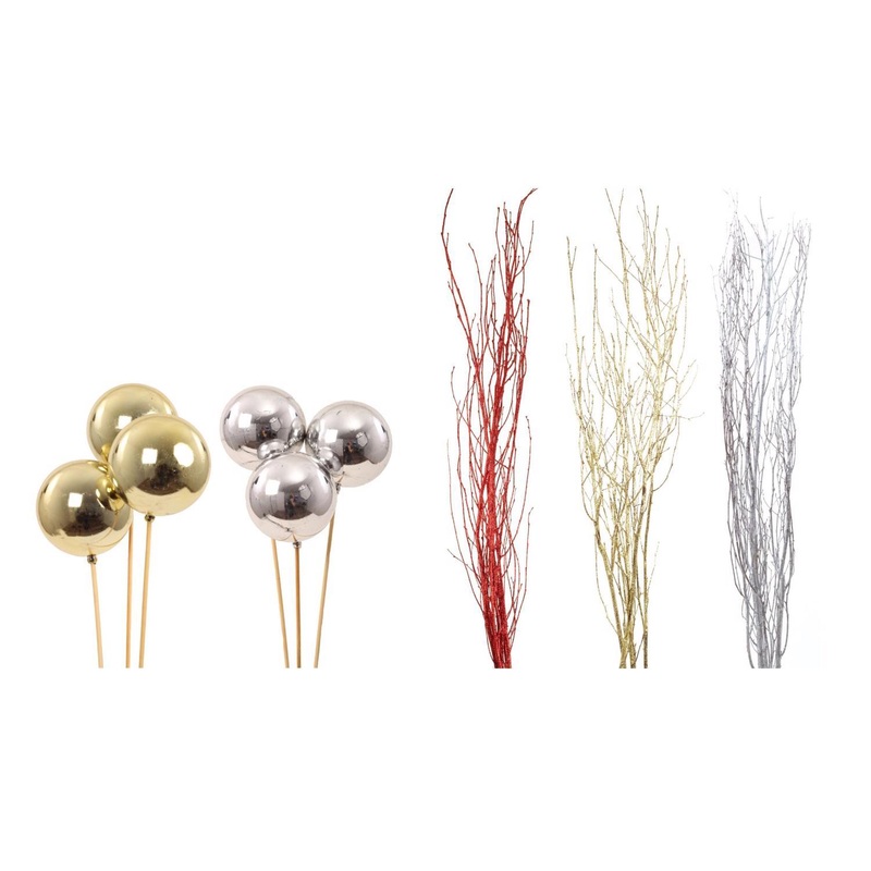 Second Nature Assorted Ornament Balls and Glitter Birch Branches 3-4 ft.