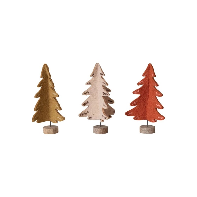 Wool Felt Tree w/ Color Contrasting Stitch – 3 Color Options