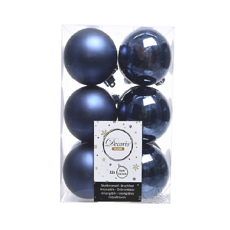 12 Midnight Blue Christmas Baubles Shatterproof Luxury Tree Decorations 6cm Blue