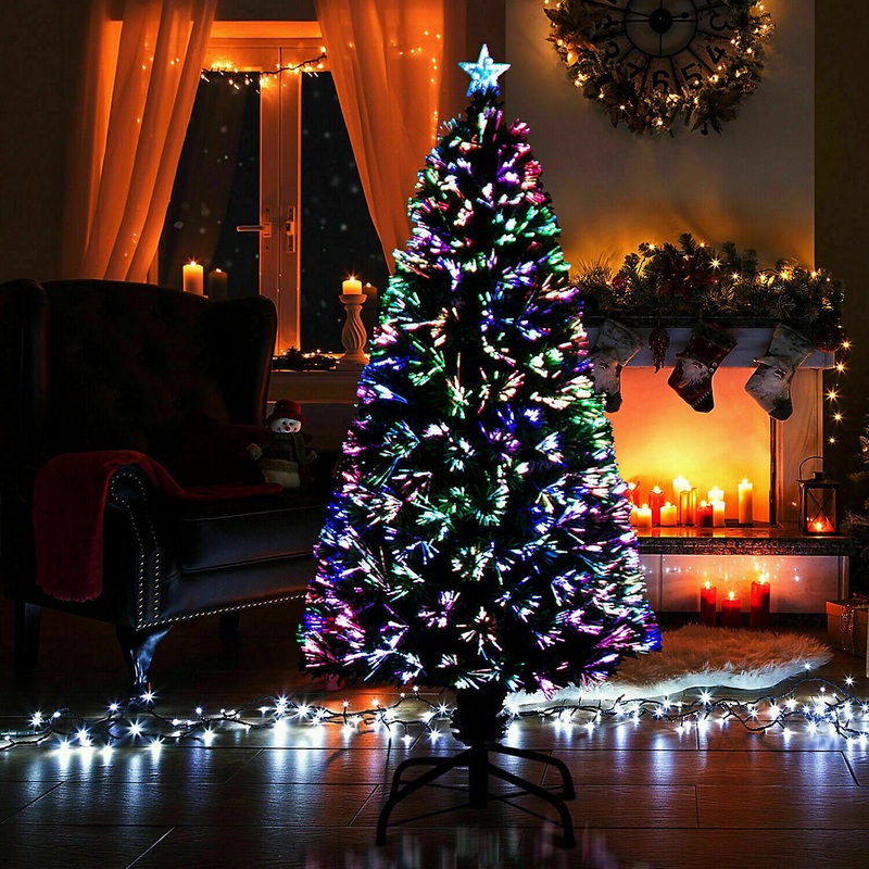 3FT Pre Lit Fiber Optic Christmas Xmas Tree Colour Changing Xmas Lights Star Green