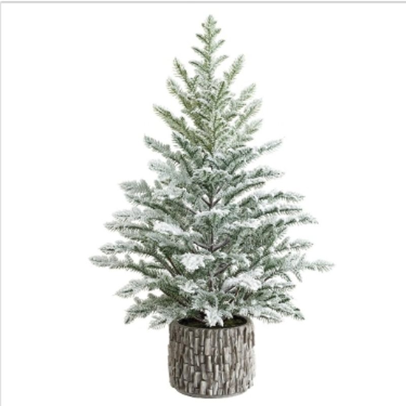 Snowed Pine Tree in Cement Pot 26″