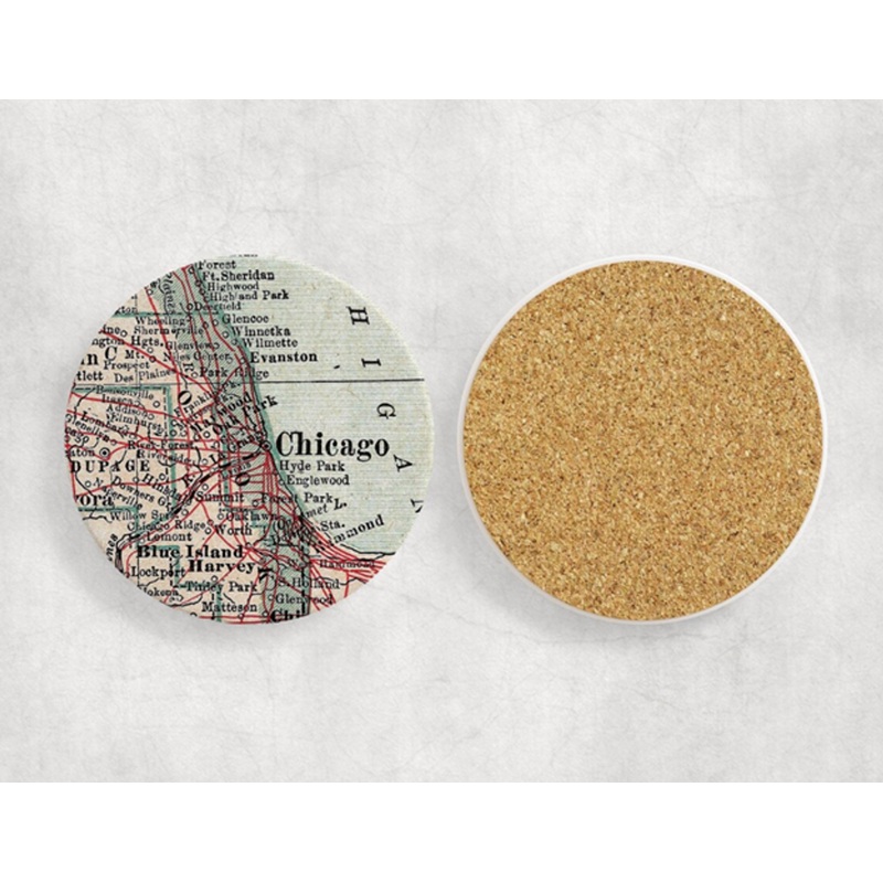 Chicago Vintage Map Ceramic and Cork Coasters