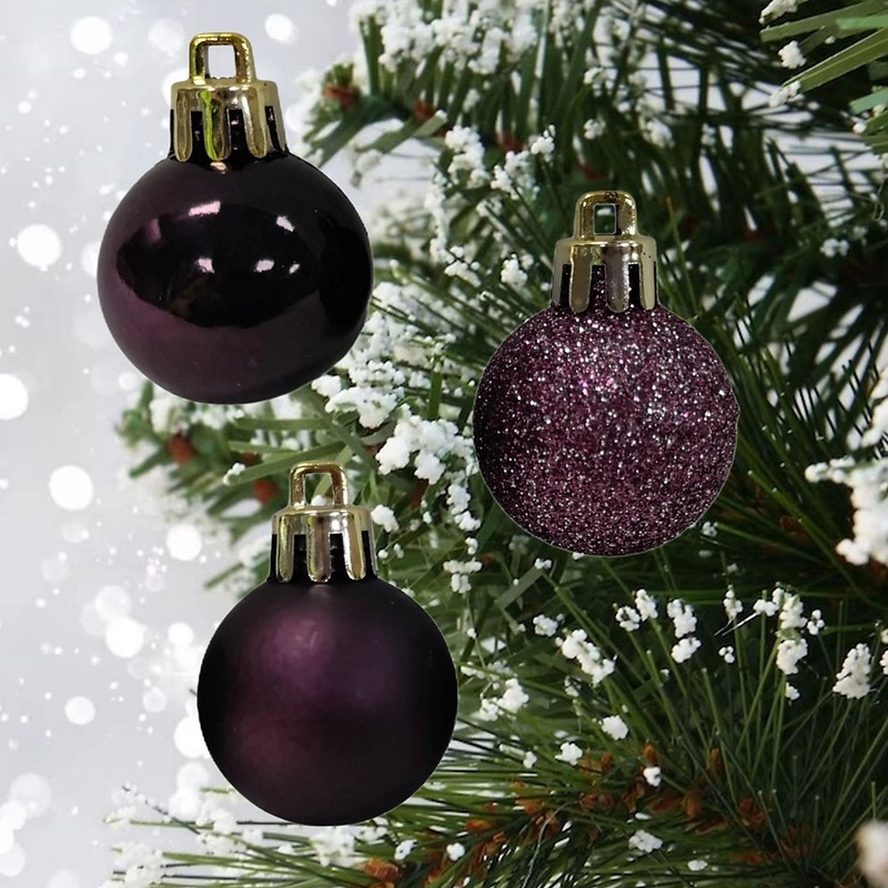 24 Mini Christmas Tree Baubles Purple Plum Decoration Tree Ornaments 3cm