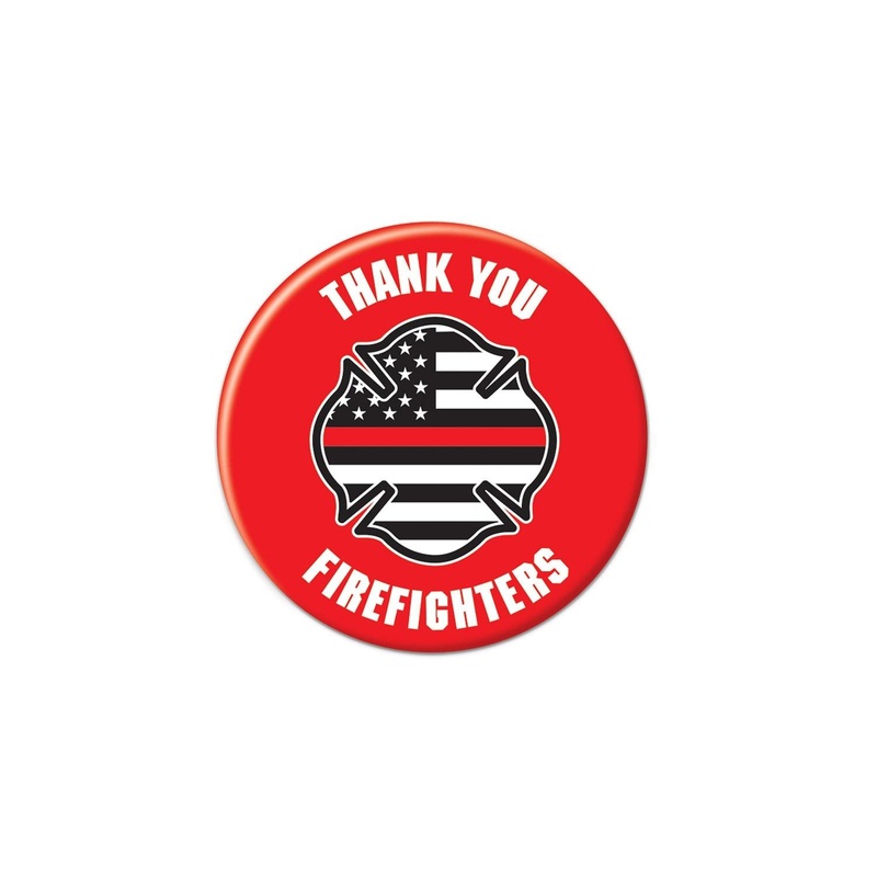 6 Pack Bulk Thank You Firefighters Button- Red