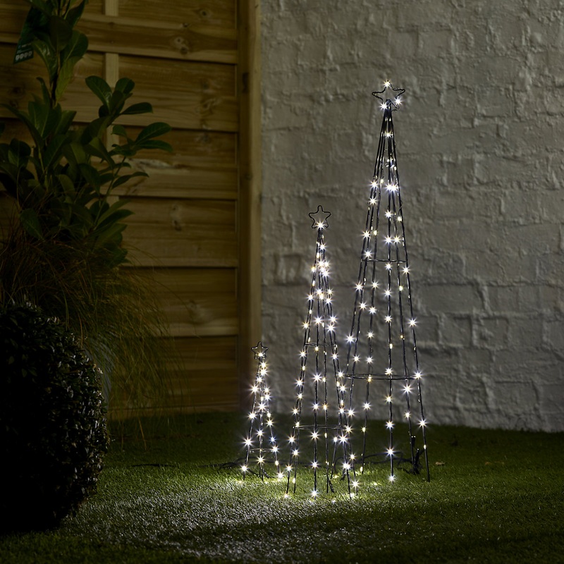 Multi White LED Cone Tree Freestanding Silhouette (H) 750mm