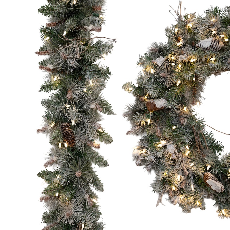 Frosted Virginia Wreath and Garland