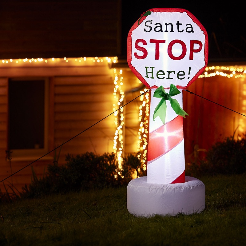 (H)1.22m LED Christmas Santa Stop Here Inflatable