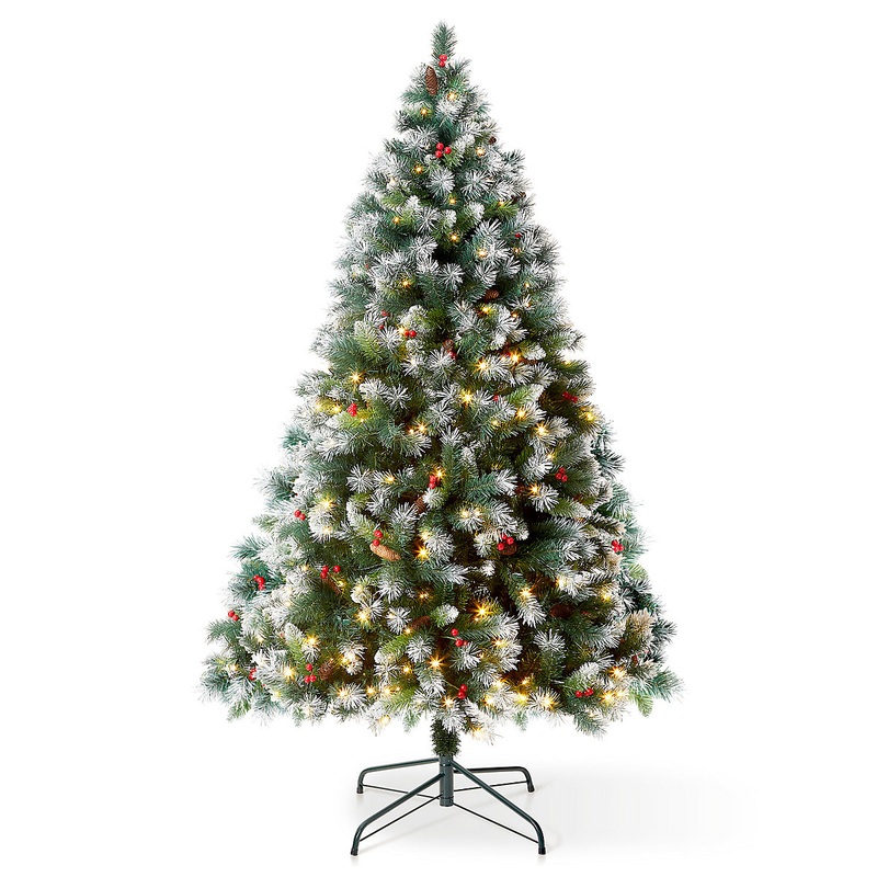 VeryMerry 6FT ‘Claudia’ Pre-Lit Christmas Tree with 300 LED Lights with Timer, 8 Light Modes, Decorative Pinecones and Berries